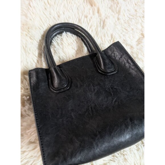 Black Faux Leather Mini Handbag With Gold Hardware & Double Handles - Picture 8 of 14